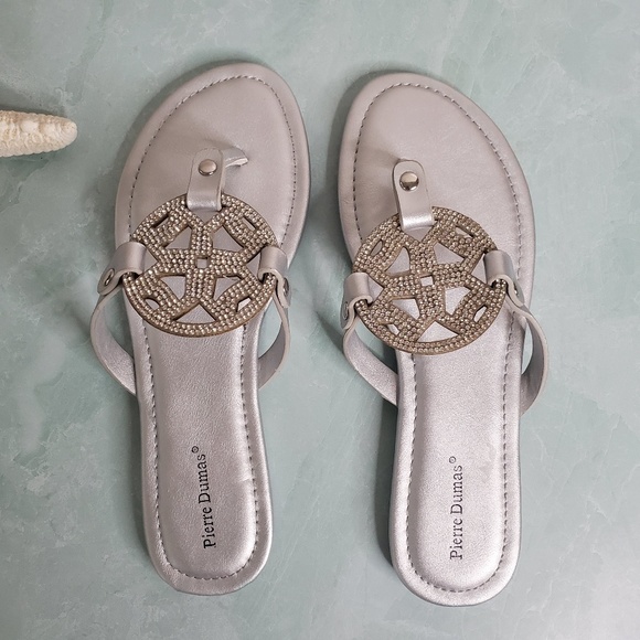 New! Silver Rhinestone Medallion Thong Sandal - Picture 7 of 8